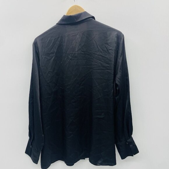 Bar III Womens Plus Size 1X Satin Long-Sleeve Button-Front Shirt Black $79 1835 - Picture 4 of 7